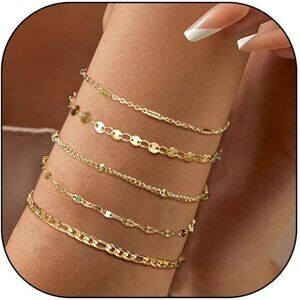 Layered Gold Bracelet Collection - Adjustable 18K Gold Plated Designs for Women